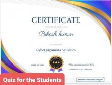 The Quiz Certificate of Cyber Jagrookta Activity